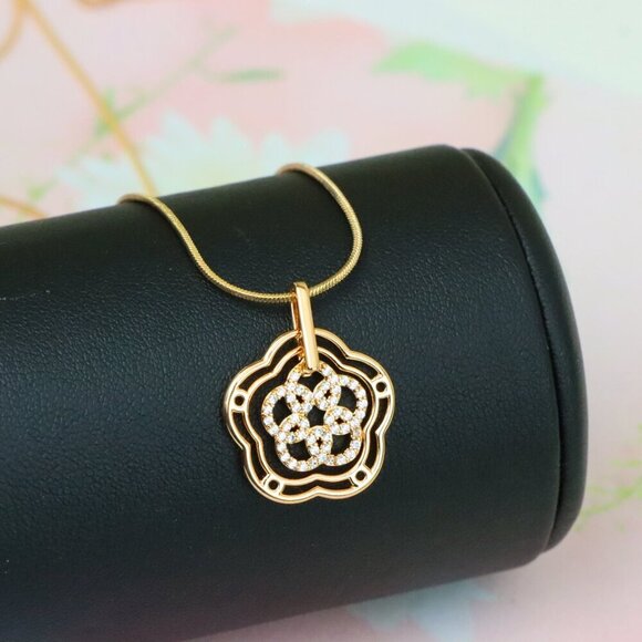 "Rose Gold Floral Geometric Pendant with Sparkling Stone Accents, XPPT1202 - Picture 8 of 13
